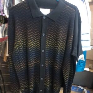 NNO7 Black Chevron Knit Cardigan Sweater